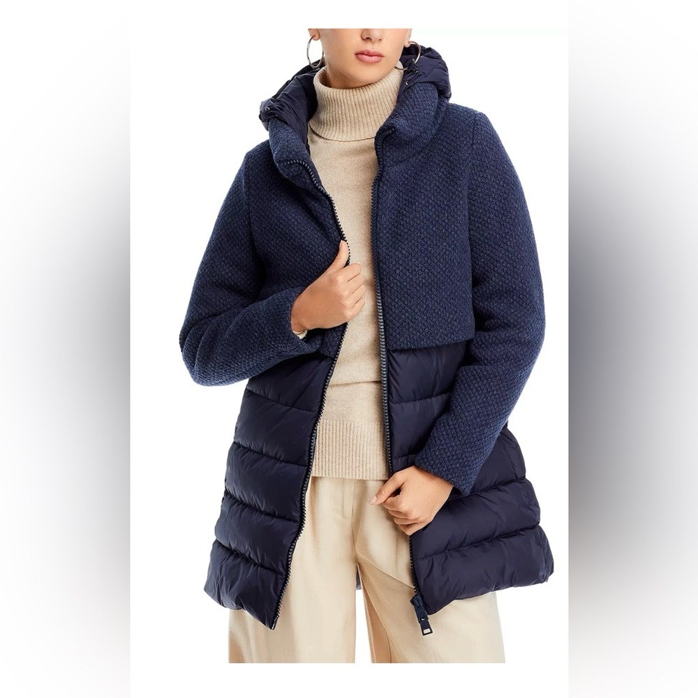 Brand New with Tag Herno waffle-knit overlay down padded coat, Navy, Size 38EU